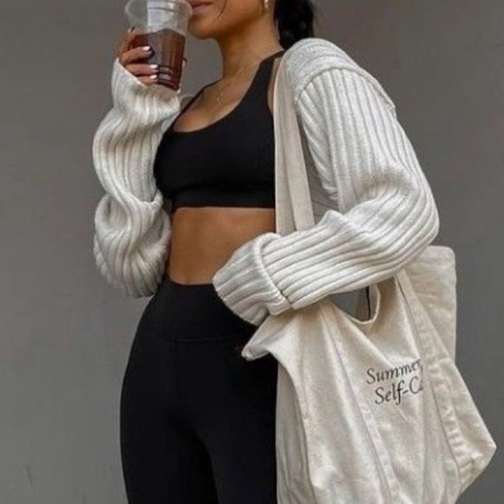 Simonett Shrug Sweater Sleeves in Beige Rib Knit